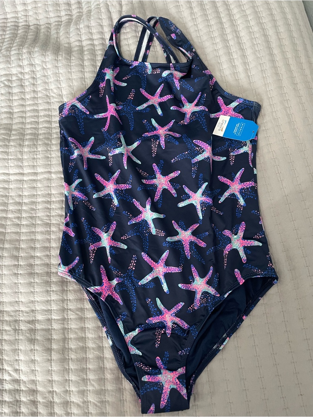 🌊 NWT Lands’ End Girls One-Piece Swimsuit – Starfish Print | Size XL (14-16)